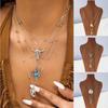 Turquoise Animal Pendant Necklace Set With Multilayer Chain For Feminine Summer Fashion