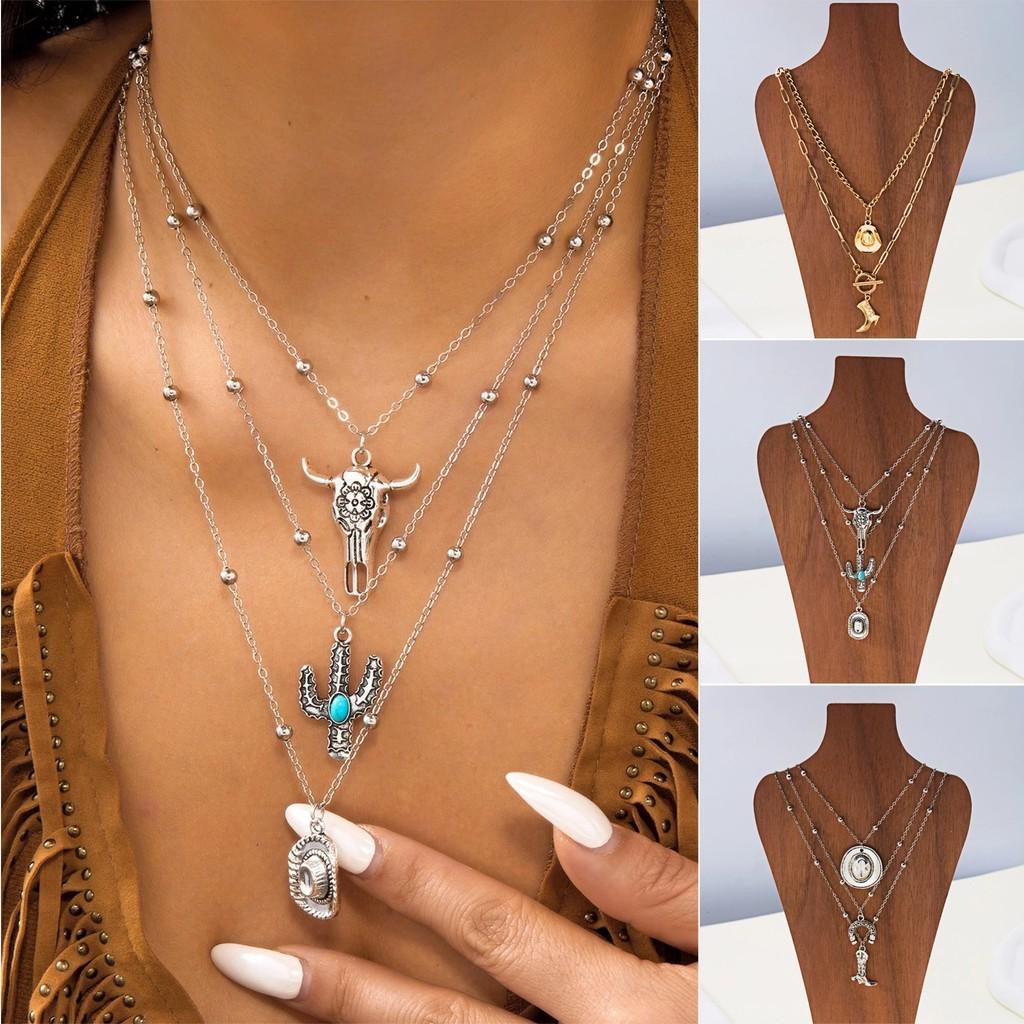 Turquoise Animal Pendant Necklace Set With Multilayer Chain For Feminine Summer Fashion