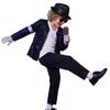 Kids 80s 90s Performance Costume, Black Sequin Jacket, Top, Trousers, Hat, Glasses, Gloves, 7 Piece Dance Party Outfits for Halloween, Stage