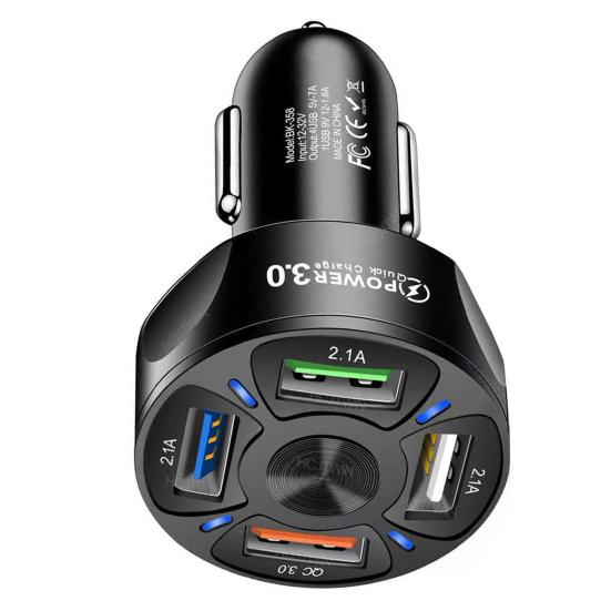 Portable 4 USB Ports Mini QC3.0 Fast Charging Car Charger