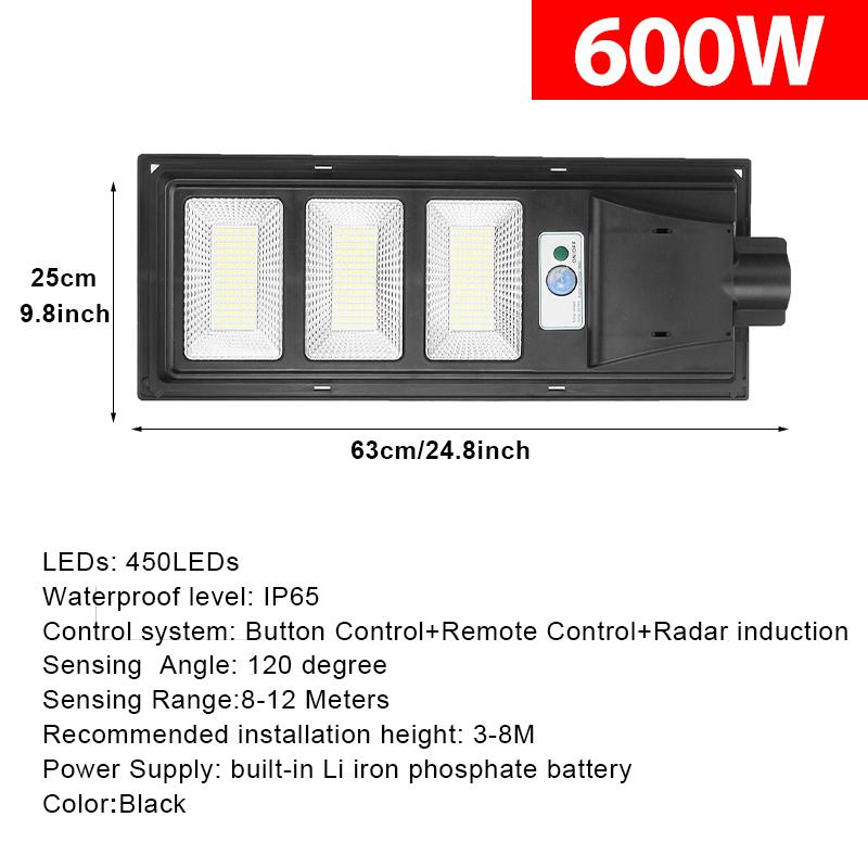200W/400W/600W/800W LED Solar Lamp Outdoor Solar Lamp Powered Sunlight Radar PIR Motion Sensor Wall Street Light for Garden Yard