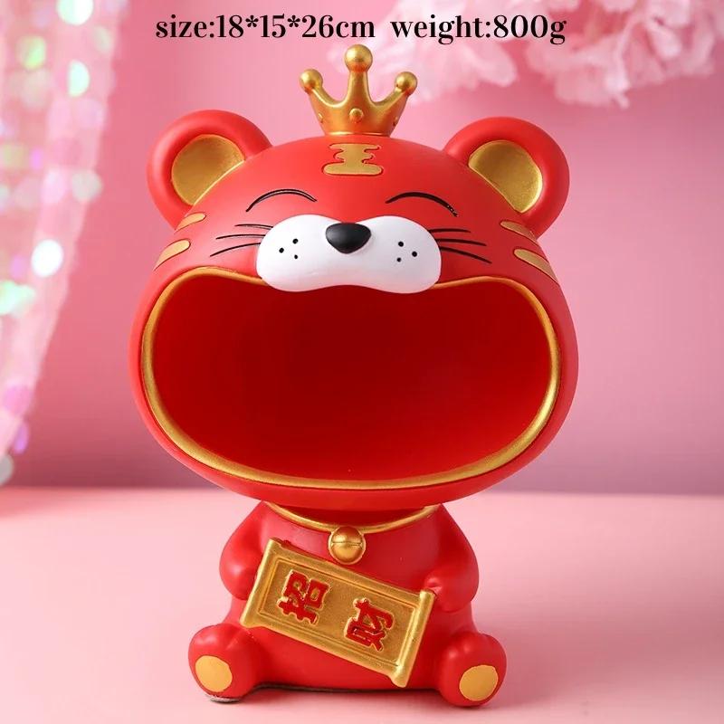 Cute Tiger 2022 Lucky Cat Figurines Money Box Tray Snack Food Storage Holder Desk Ornaments Chinese New Year Home Decoration