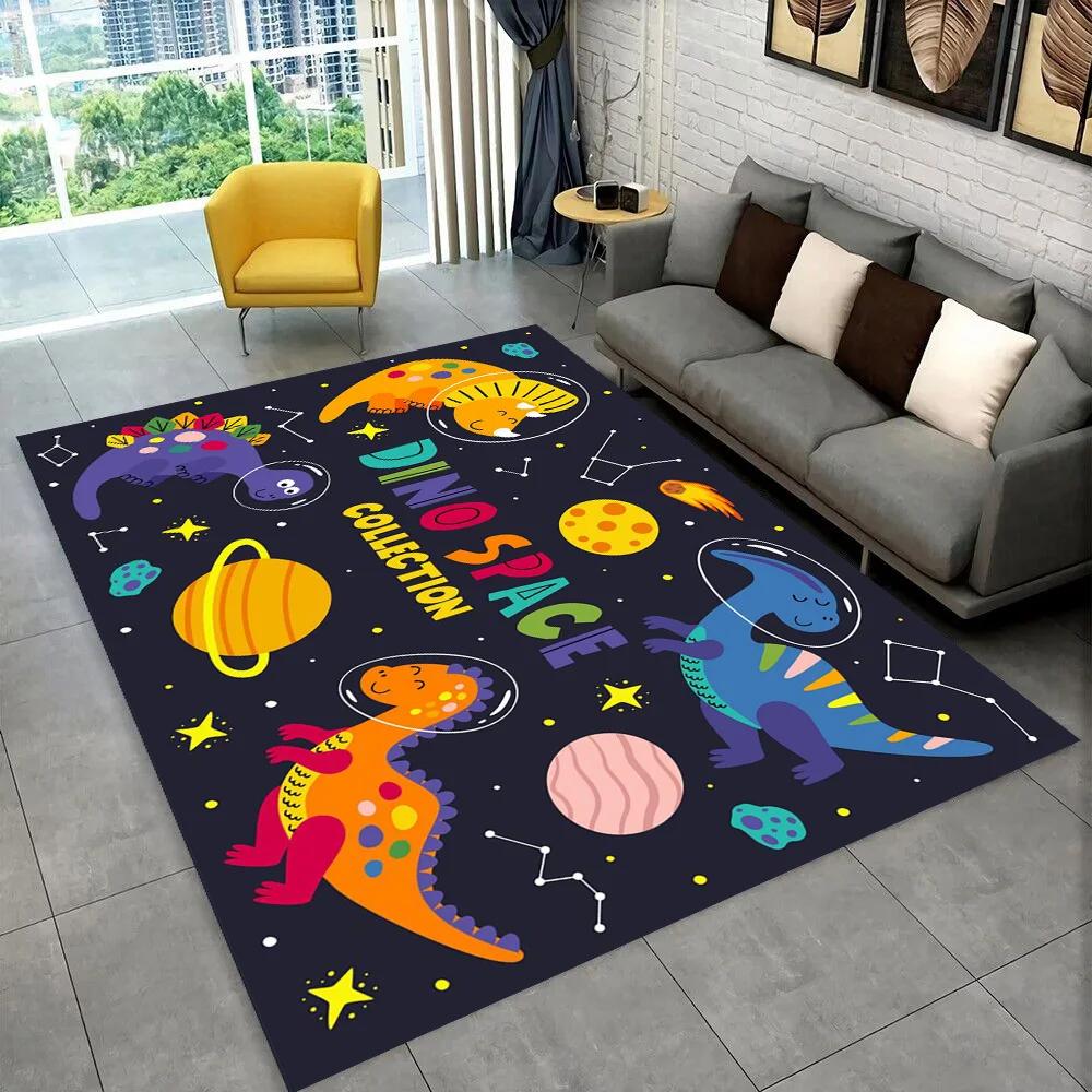 3D Cartoon Dinosaur Space Cute Dino Children Area Rug,Carpet for Living Room Bedroom Sofa Doormat Decoration, Non-slip Floor Mat