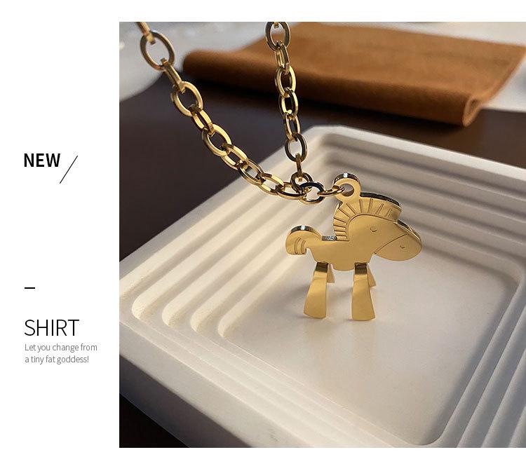 Korean Influencer Sweater Chain: Long, Non-Fading Little Horse Necklace Pendant in Titanium Steel for Women's Fashion.
