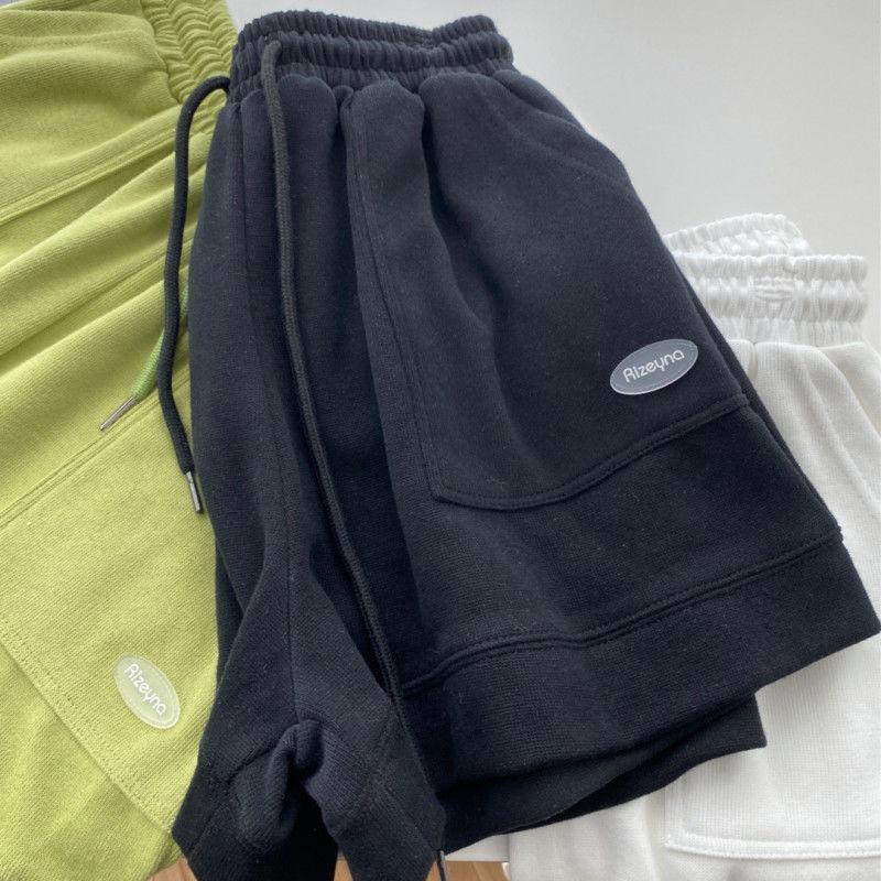 Schlanke, lässige Sportshorts mit hoher Taille für Damen, neue koreanische Version der lockeren A-Linien-Hose mit weitem Bein und Kordelzug