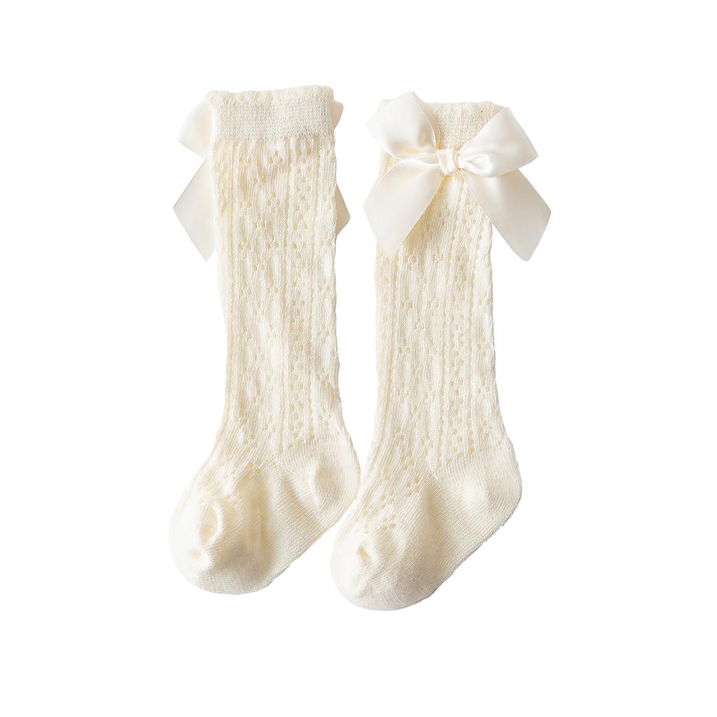 Baby Girls Knee High Socks Breathable Cutout Mesh Cute Bows Dress Socks Newborn Stockings for Clothing Accessories