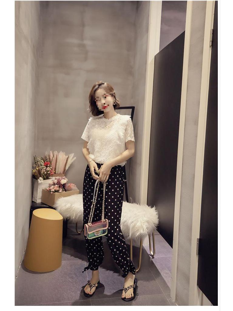 Women's Summer Chiffon Lace Shirt - Short Sleeve, Hollow Out, Korean Style, Versatile Plus Size Top