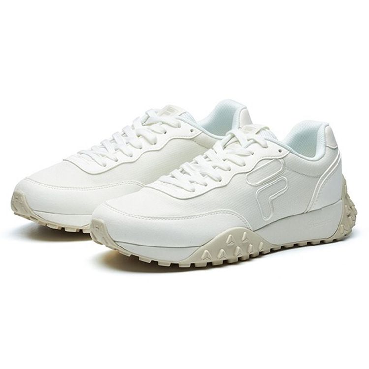 FILA Pacer Fabric Synthetic Leather Retro Round Toe Low Top Casual Shoes Men sneaker Snow-White F12M124154FSW