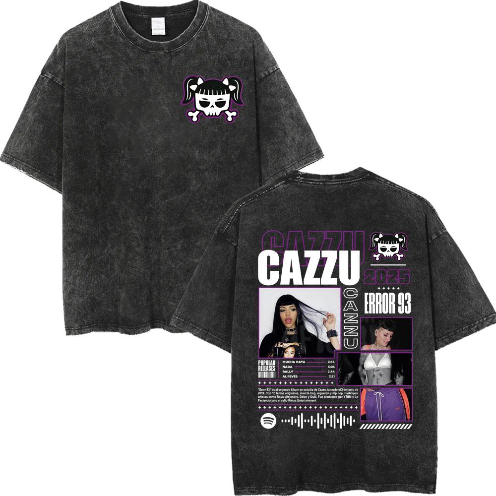 Vintage Washed Cazzu Latinaje Tour  Merch Tshirts Men Women Fashion Aesthetic Tshirt Summer Casual Loose Cotton T Shirts