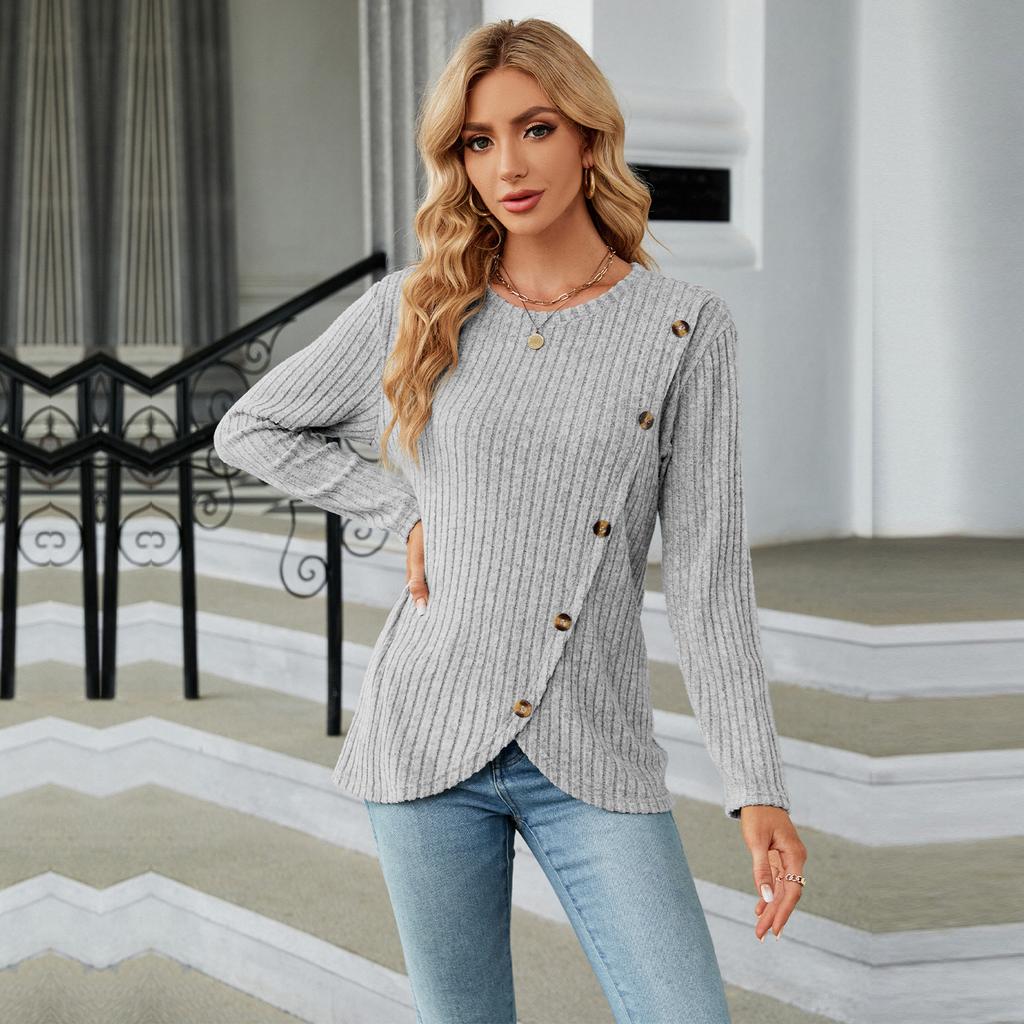 GMXIA Women's Fashion Casual Solid Color Print Autumn Winter Long Sleeve O-Neck Loose Sweaters