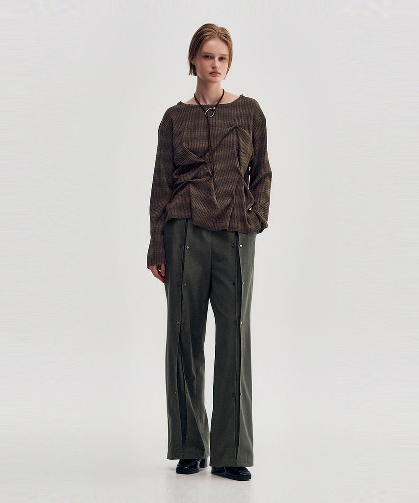 Kimjisu Dozi - Raw Edge Pinched Pullover _ Brown