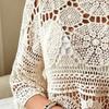 Cover Up Tops Loose Fit Round Neck Three-Quarter Sleeve Crochet Hollow Fabric Beach Cover Up Bohemian Tassel Hem Shirt
