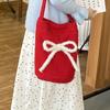 Single Shoulder Plush Bucket Bag Large Capacity New Year Red Tote Simple Red Crossbody Bag  Autumn