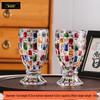 Colorful Striped Glass Goblet: High-Foot Milk Tea & Dessert Cup with Woven Texture, Perfect for Juice and Water.