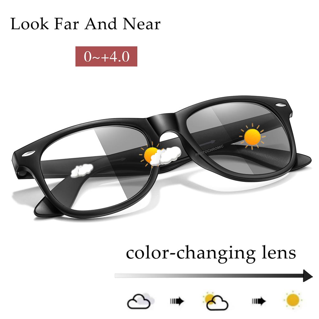 Classic Photochromic Reading Glasses Square Frame Anti Blue Light for Men Presbyopic Eyewear +150 +200
