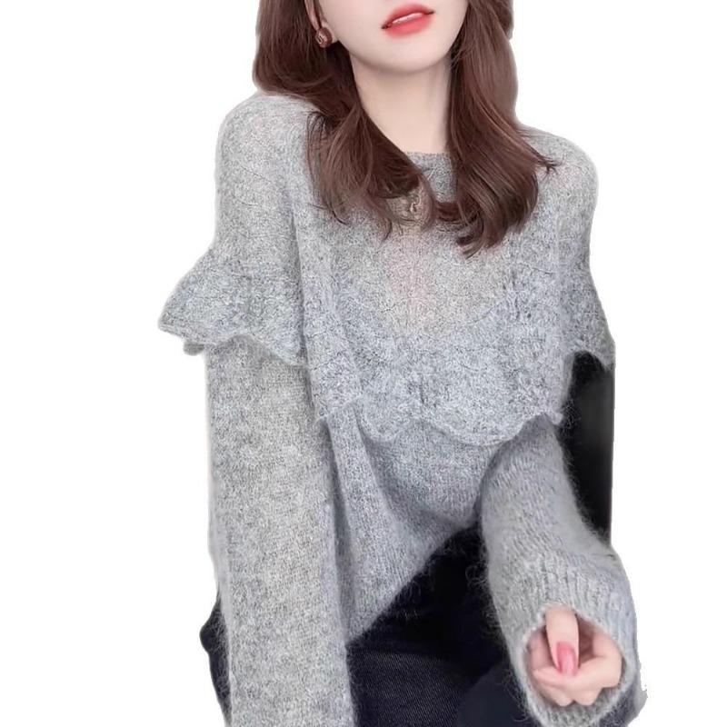 Spring Hollow Sweater Loose and Versatile Round Neck Knitted Top