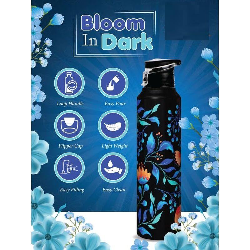 Water Bottle 1 Ltr, Bloom In Dark, Stainless Steel Sipper Bottles for Girls, Boys, Adults & Kids, Gym, Sports, Fridge Use  1000 Ml