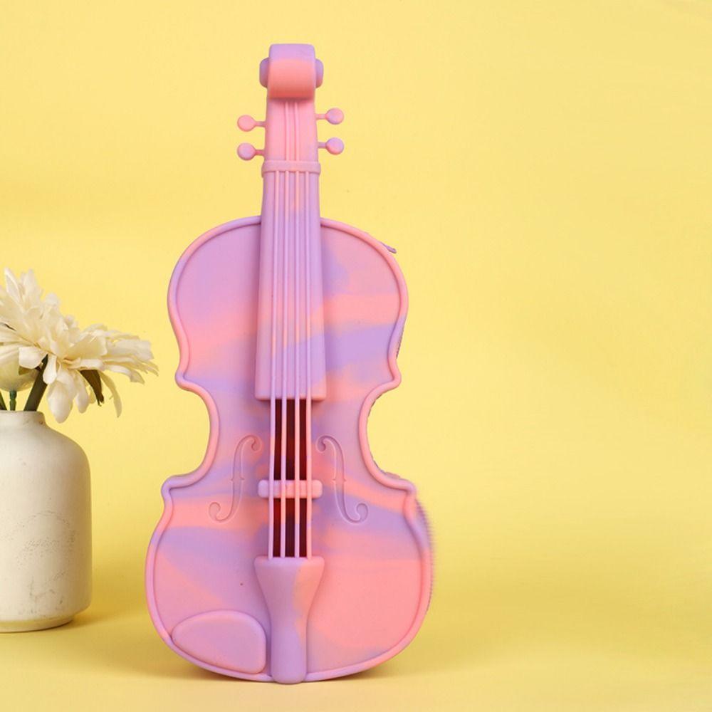 Zipper Closure Violin Stationery Bag High Appearance Level Silicone Zipper Pencil Bag  School Use