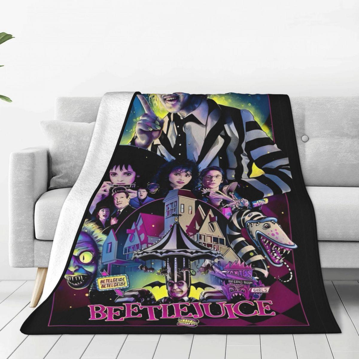 

B-Beetlejuices Halloween Horror Blanket Super Warm Aesthetic Plush Throw Blanket For Outdoor Picnic Flannel Bedspread Bed Cover 75x90cm