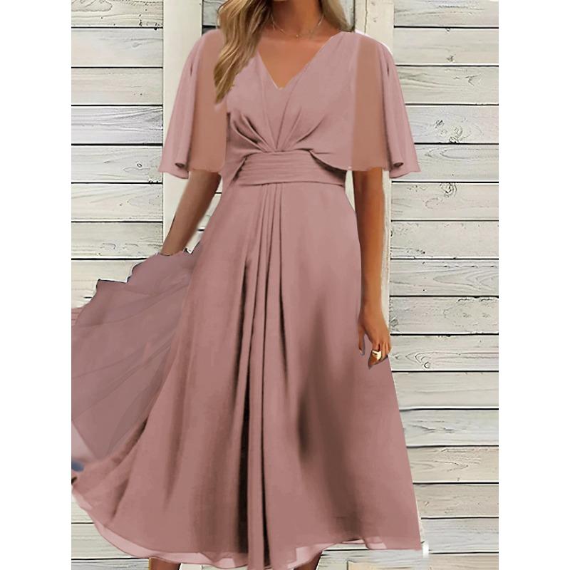 

Женское летнее модное однотонное повседневное свободное платье с V-образным вырезом и талией S розовый