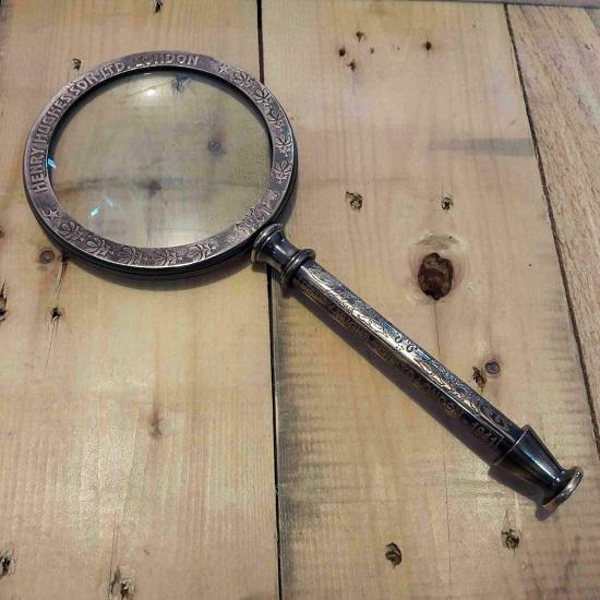 Starožitná mosazná zvětšovací skleněná lupa Vintage námořní stolní deska
