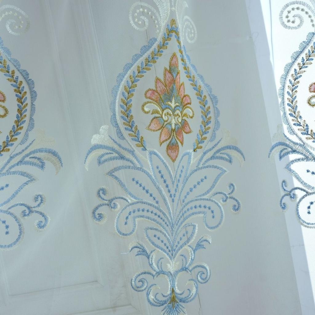 1 st Modernt Broderad Skir Gardinpanel, Fönsterdraperier för Vardagsrum Sovrum, Geometriskt Mönster