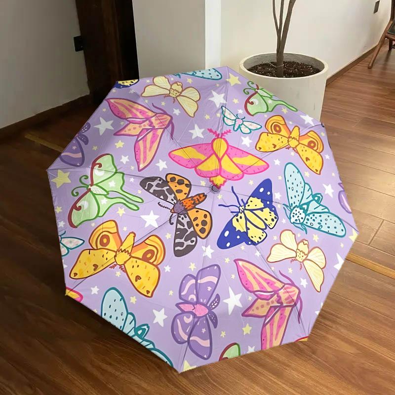 

1pc Butterfly Pattern Automatic Umbrella Durable Iron Frame & Plastic Handle, Gift for Friends & Family, Sturdy Construction yy250905156