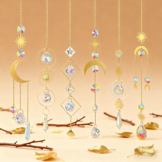 Faux Crystal Suncatcher Hanging Decoration Indoor Outdoor Garden Sun Moon Star Prism Wind Chime Ornament Rainbow Maker Pendant