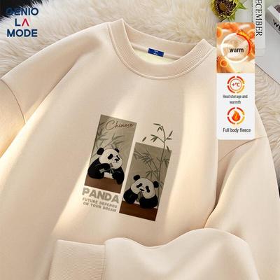 GENIOLAMODE Men's Fleece-Lined Panda Bamboo Graphic Pullover Sweatshirt