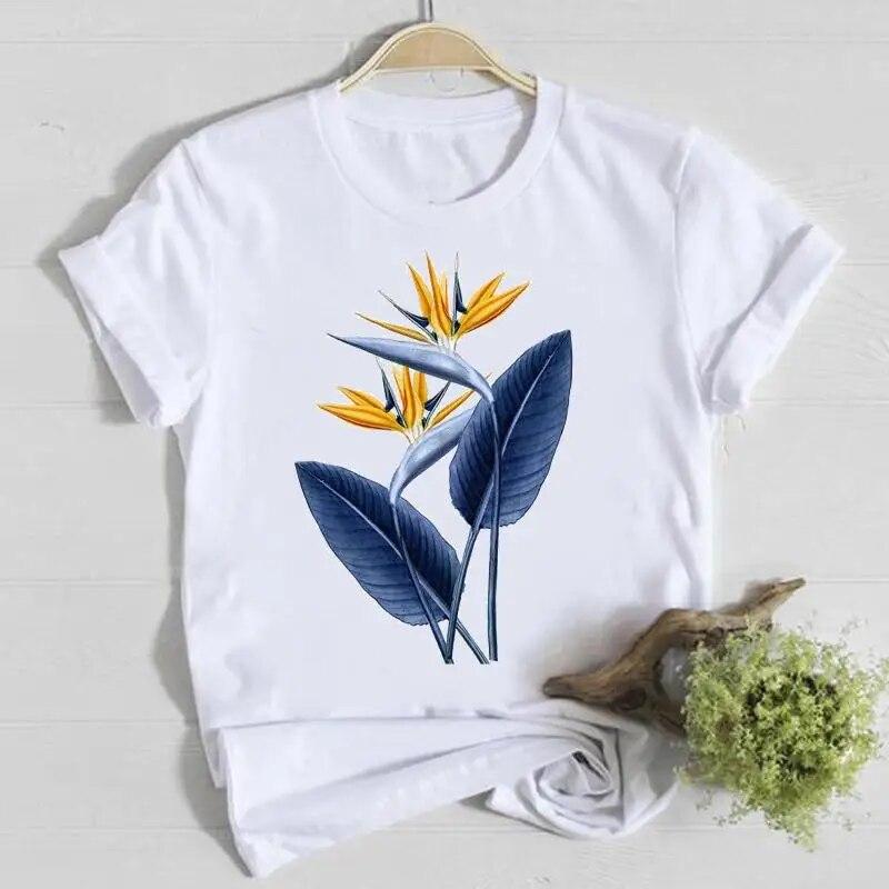 Blume Frühling Rundhals T-Shirt Top Shirt Damen Kleidung Mode T-Shirt Sommer Damen T Kurzarm Lässig Grafik T-Shirts