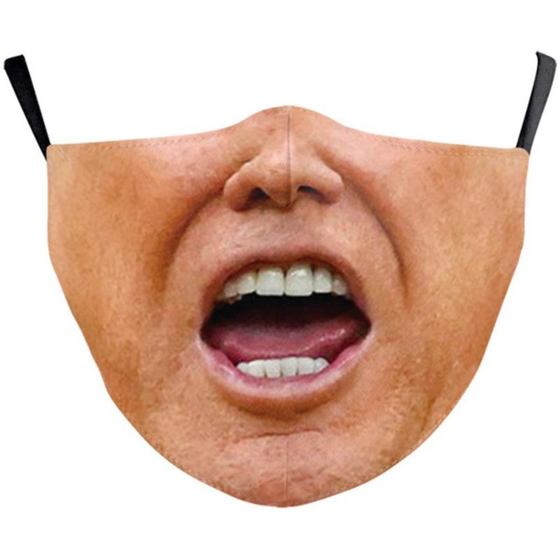 Unisex 3D Smile Print Face Mask With Pocket Funny Mouth Scarf For Adult Women Outdoor Party Cosplay Protective Face Cover