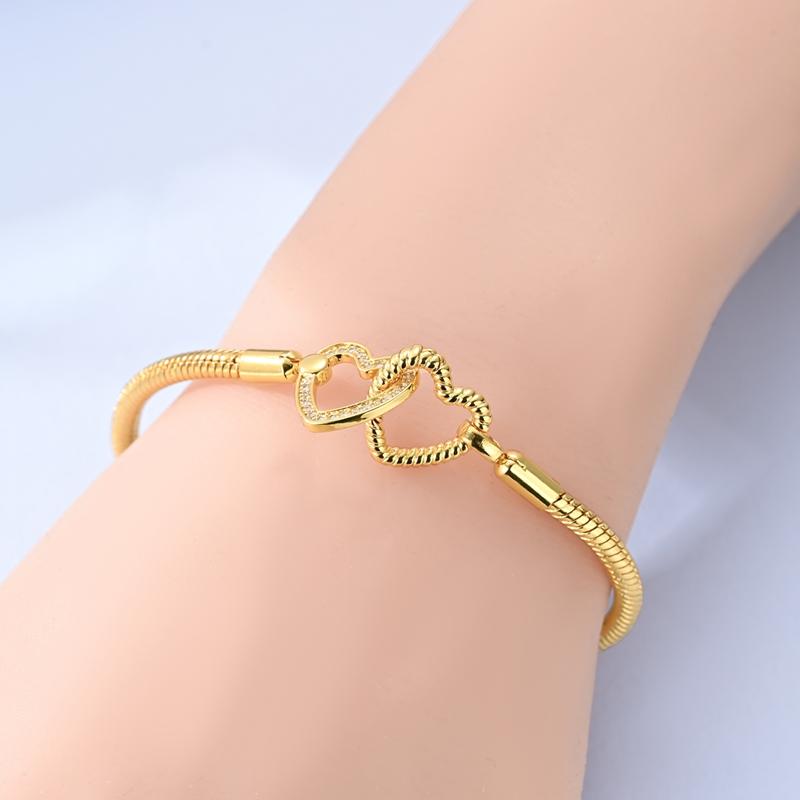 Originální náramek 925 Sterling Silver Náramek s přívěsky 17-20CM Zlaté Srdce Klíč Lásky Čtyřlístek Náramek Bangle Dámské Šperky Dárek