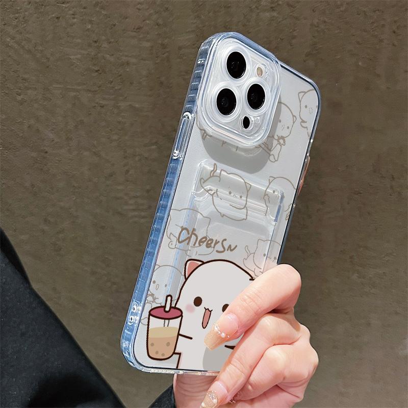 Card Slot Holder Silicone Wallet Pocket Case For Xiaomi Redmi Note 14 13 Samsung A54 A24 A34 Oppo A38 A58 A78 IPhone 14 15 16 Cover Clear Phone Bumper