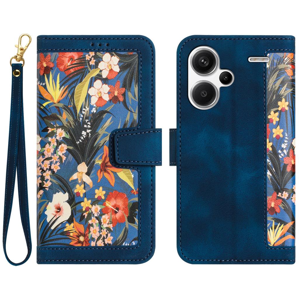 For Xiaomi Redmi Note 13 Pro+ 5G Case PU Leather Flower Pattern Wallet Style Flip Phone Cover