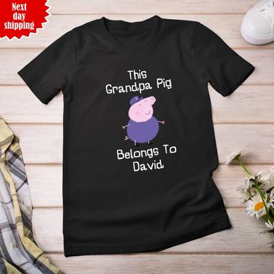 Personalised Grandpa Pig T Shirt Printed Short Sleeve Birthday Gift Mens Tee Top