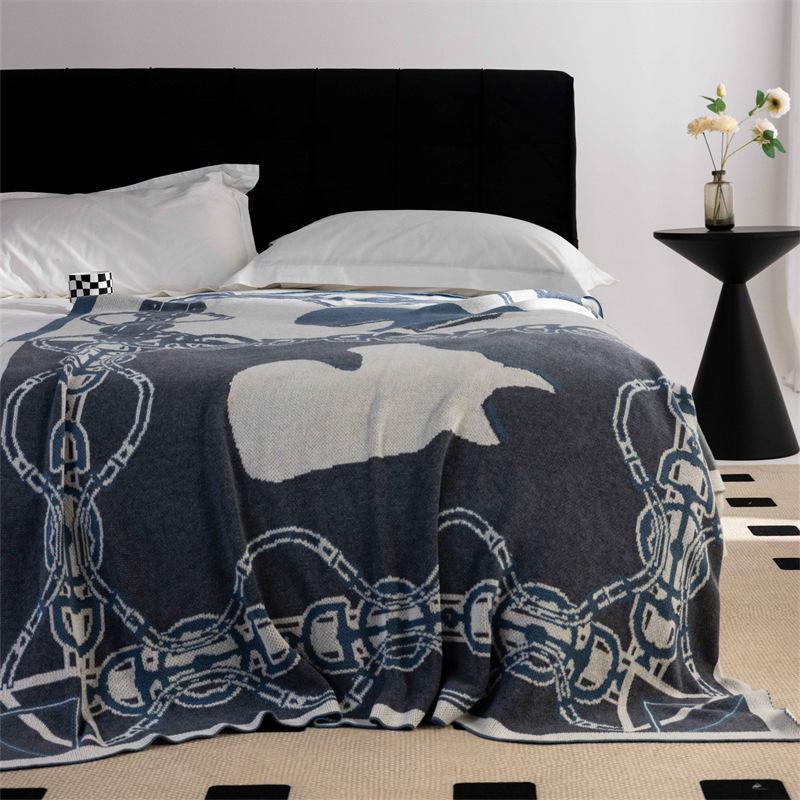 Horse Chain Knitted Blanket Brown Bedspread Modern Orange Decorative For Sofa Throw Warm Living Room Bedding Home Decorations