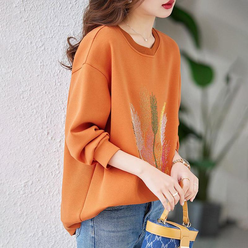 

Хлопковая толстовка женская и осенняя удобная с круглым вырезом, тонкие свободные топы, пуловер, повседневная удобная толстовка с баской XL