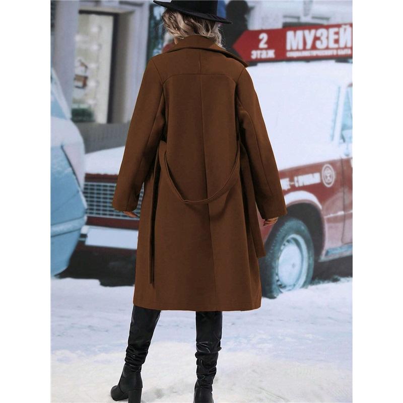 Cappotto da Donna Doppiopetto di Media Lunghezza in Misto Lana - Cappotto con Tasca a Revers Tacca