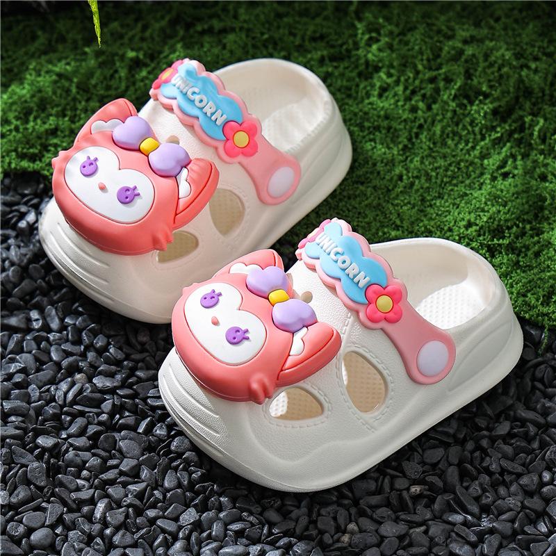 Cute Cartoon Clogs For Girls Summer Non Slip Soft Sole Closed Toe Sandals Baby Bath Slippers Kids Lightweight Beach Shoes