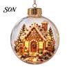 Acrylic Christmas Keepsake Lighted Clear Ball Ornaments, Cute Santa Claus/Tree/Snowman/Angel Figure Inside Warm Light Holiday Decor The