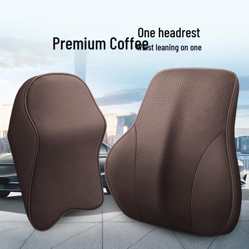Nappa Leather Memory Foam Car Headrest & Lumbar Pillow Cushion
