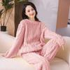 Pajamas Female Winter Warm Shu Cotton Velvet Ladies Suit Outside Padded Thickened Homewear Women's Long-Sleeved Striped Sleepwear
