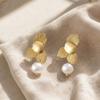 1 Pair Irregular Petals Earrings for Women, Large Statement Dangle Earrings with Faux Pearl, Gold Plated Prom Wedding Jewelry Gift