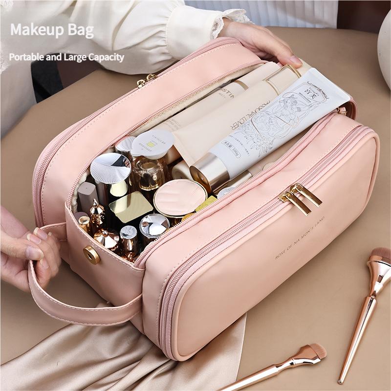 Double Zipper Waterproof Makeup Bag Large Capacity Toiletry Organizer Travel Cosmetic Pouch Portable for Women Men
