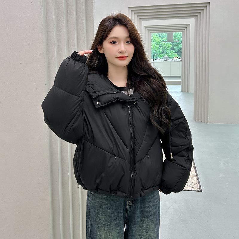 Fashionable Casual Splicing Drawstring Hooded Solid Color Cotton Clothes Women's 2025 Winter New Simple Loose Versatile Jacket Trend