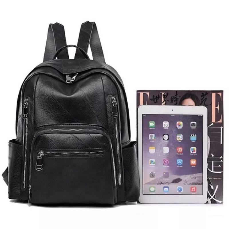 Stylish Pu Leather European Retro Casual Backpack For Women Soft Zipper Closure