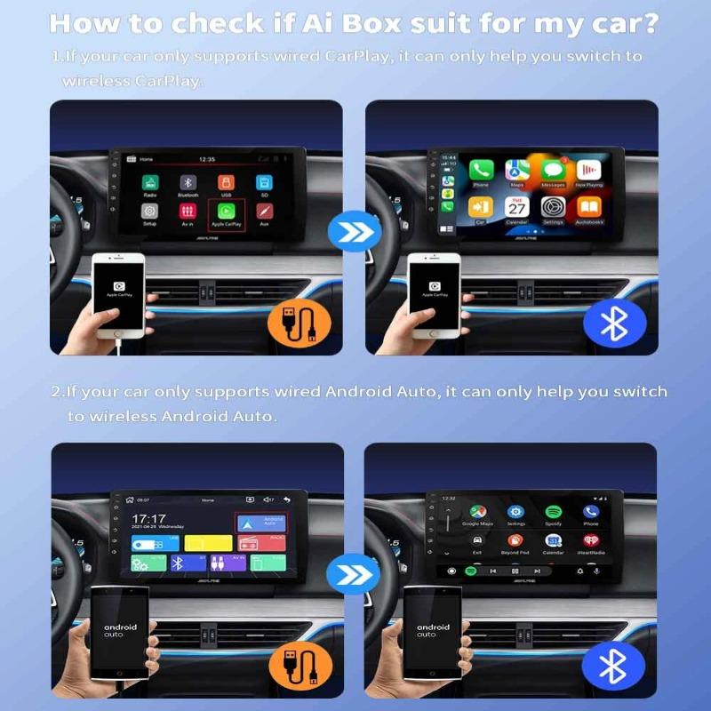 Mini Wireless Carplay Box Android Auto 2IN1 Wired To Wireless Adapter Dongle for Toyota Mazda Camry Suzuki Subaru Citroen Kia Ford Opel IOS Spotify BT