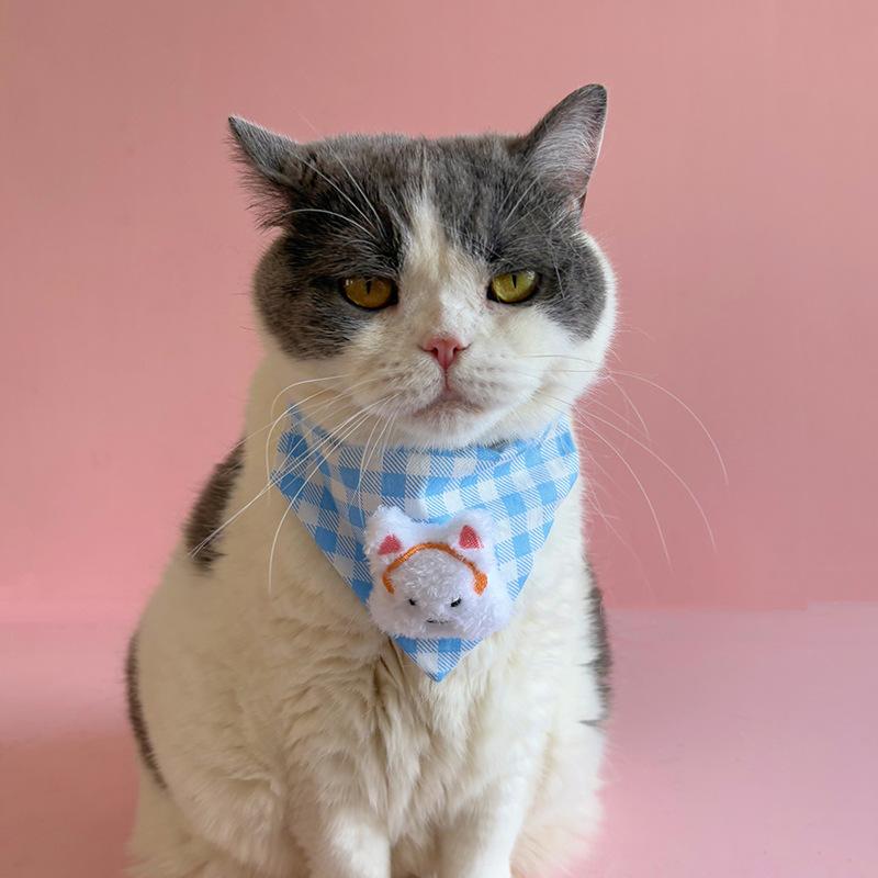 Dog Saliva Towel Collar Pet Triangle Towel Cat Cartoon Bib Circumference Collar Plaid Cute Dress Up