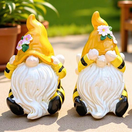 3 Pcs Spring Garden Gnome Figurines Hear See Speak No Evil Flower Gnome Statue Small Resin Dwarf Table Ornament for Porch Garden Yard Home Desk Decor