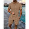 Men Casual Summer Turn Down Collar Short Sleeve Jacquard Polo Shirt And Shorts Set